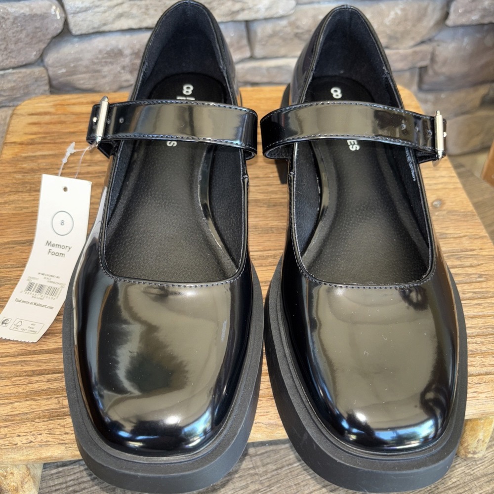 No Boundaries Chunky Mary Jane Loafer Shoes Womens Size 8 Black Loafers Buckle